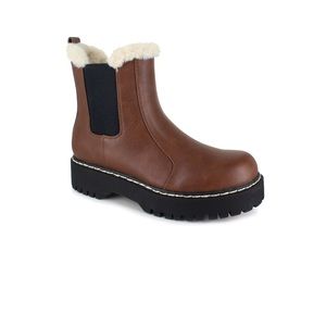 Brand New Brown PORTLAND Women’s Faux Fur Trim Chelsea Boot